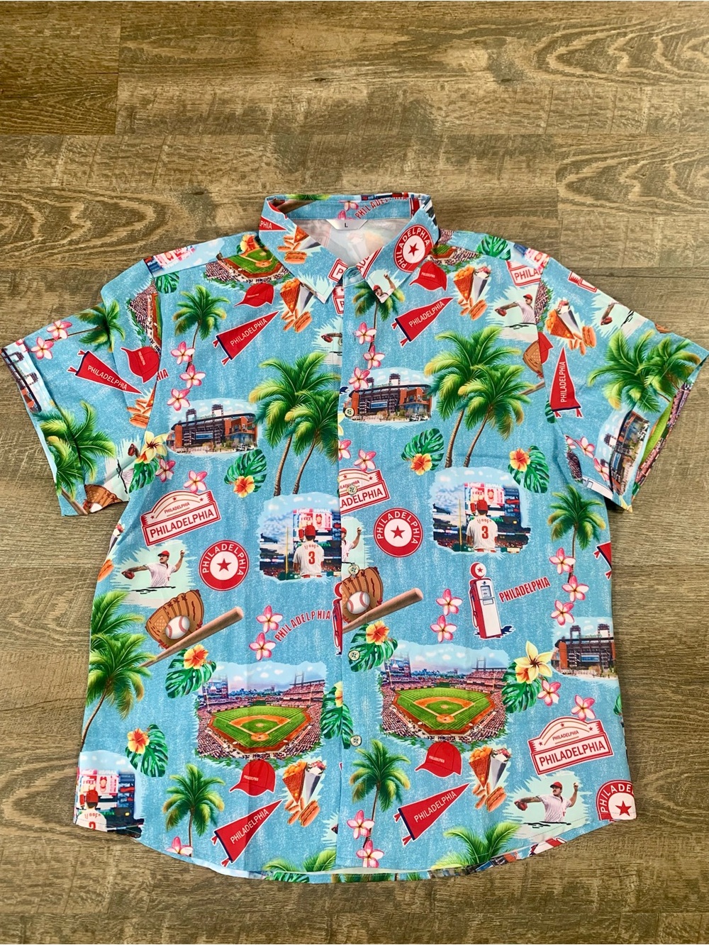 Men's Light Blue Philadelphia Graphic Hawaiian Shirt